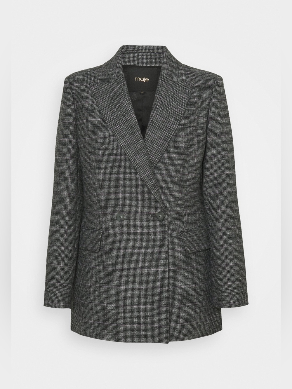 Maje Vincio Gray Plaid Double-Breasted Blazer size 40